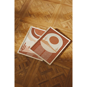 Çöl Güneşi 2’li Soyut Ahşap Çerçeveli Tablo Seti - Boho Salon Dekoru