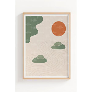 Zen Bahçesi 2’li Ahşap Çerçeveli Tablo Seti - Minimalist Ve Doğa Dekoru 21x30 cm