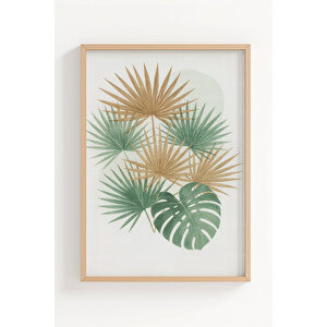 Tropik Yapraklar 2’li Ahşap Çerçeveli Tablo Seti - Doğa Temalı Duvar Dekoru 50x70 cm