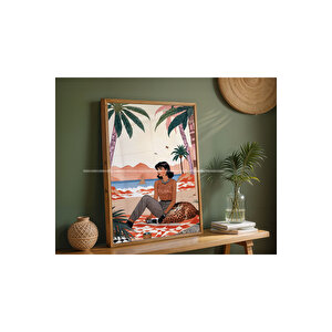 Egzotik Çita Ve Tropikal Kadın 2 Parçalı Ahşap Tablo Seti 50x70 cm