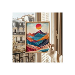 Renkli Dağ Manzarası 2'li Ahşap Çerçeveli Tablo Seti 50x70 cm