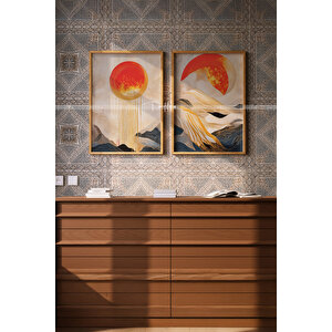 Altın Gün Batımı 2'li Ahşap Çerçeveli Tablo Seti 50x70 cm