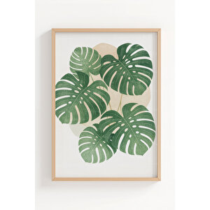 Tropik Yapraklar 2’li Ahşap Çerçeveli Tablo Seti - Doğa Temalı Duvar Dekoru 30x42 cm