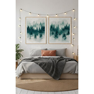 Sisli Orman 2’li Ahşap Çerçeveli Tablo Seti - Doğa Ve Manzara Dekoru 50x70 cm