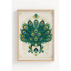 Tavus Kuşu Tüyleri 2’li Ahşap Çerçeveli Tablo Seti - Soyut Ve Modern Dekor 21x30 cm