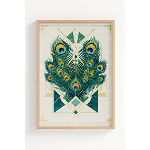 Tavus Kuşu Tüyleri 2’li Ahşap Çerçeveli Tablo Seti - Soyut Ve Modern Dekor 21x30 cm