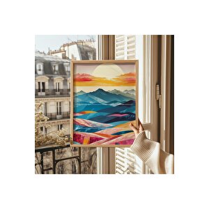 Renkli Dağ Manzarası 2'li Ahşap Çerçeveli Tablo Seti-2 30x42 cm