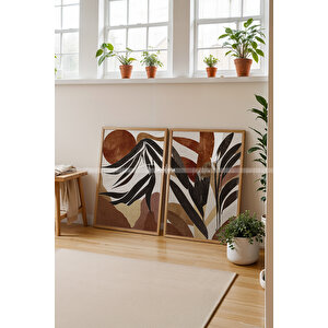 Tropikal Dokulu 2'li Ahşap Çerçeveli Tablo Seti-2 30x42 cm