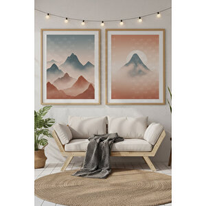 Sisli Dağlar 2’li Ahşap Çerçeveli Tablo Seti - Doğa Ve Minimalist Dekor 50x70 cm