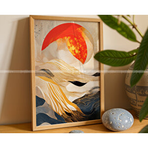 Altın Gün Batımı 2'li Ahşap Çerçeveli Tablo Seti-2 30x42 cm