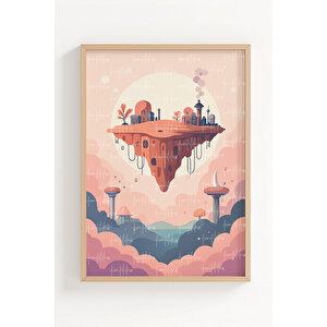 Yüzen Adalar 2’li Ahşap Çerçeveli Tablo Seti - Fantastik Çocuk Odası Dekoru 21x30 cm