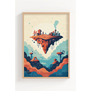 Yüzen Adalar 2’li Ahşap Çerçeveli Tablo Seti - Fantastik Çocuk Odası Dekoru 21x30 cm