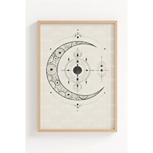 Kurt Ve Ay 2’li Ahşap Çerçeveli Tablo Seti - Mistik Minimal Dekor 50x70 cm