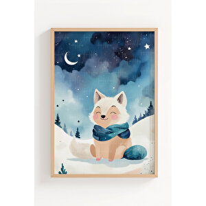 Tilki Ve Dondurma 2’li Çocuk Odası Ahşap Çerçeveli Tablo Seti - Gece Masalı Dekoru 21x30 cm
