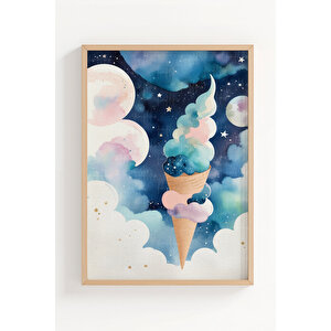 Tilki Ve Dondurma 2’li Çocuk Odası Ahşap Çerçeveli Tablo Seti - Gece Masalı Dekoru 21x30 cm