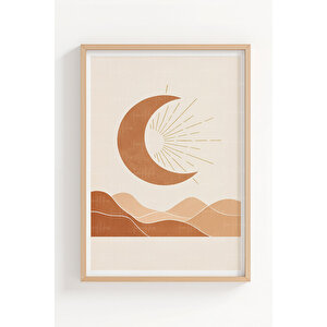 Güneş Ve Ay 2’li Minimalist Ahşap Çerçeveli Tablo Seti - Modern Duvar Dekoru 21x30 cm