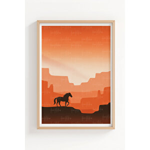 Çöl Atı 2’li Ahşap Çerçeveli Tablo Seti - Doğa Ve Minimal Dekor 50x70 cm