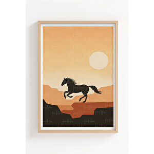 Çöl Atı 2’li Ahşap Çerçeveli Tablo Seti - Doğa Ve Minimal Dekor 50x70 cm