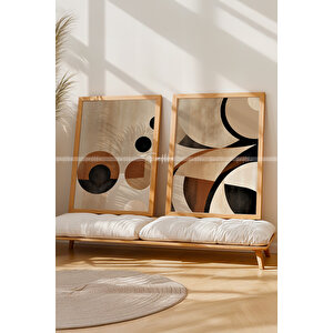 Modern Soyut 2'li Ahşap Çerçeveli Tablo Seti-2 30x42 cm