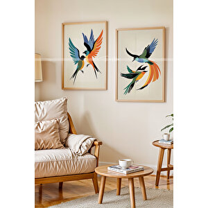 Soyut Kuşlar 2'li Ahşap Çerçeveli Tablo Seti-2 21x30 cm