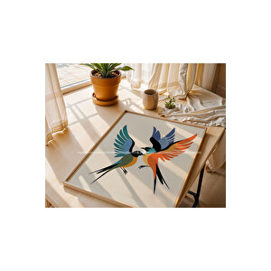 Soyut Kuşlar 2'li Ahşap Çerçeveli Tablo Seti-2 21x30 cm