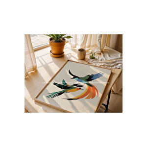 Soyut Kuşlar 2'li Ahşap Çerçeveli Tablo Seti-2 21x30 cm