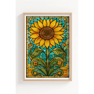 Ayçiçeği Ve Çiçek Desenli 2’li Ahşap Çerçeveli Tablo Seti - Renkli Doğa Dekoru 50x70 cm