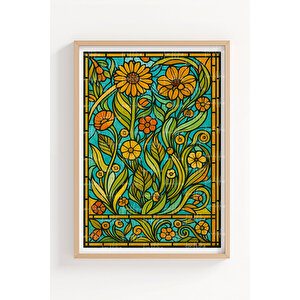 Ayçiçeği Ve Çiçek Desenli 2’li Ahşap Çerçeveli Tablo Seti - Renkli Doğa Dekoru 50x70 cm