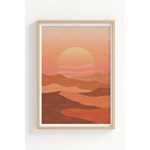 Çöl Günbatımı 2’li Ahşap Çerçeveli Tablo Seti - Minimalist Doğa Dekoru 30x42 cm