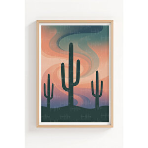 Çöl Günbatımı 2’li Ahşap Çerçeveli Tablo Seti - Minimalist Doğa Dekoru 30x42 cm