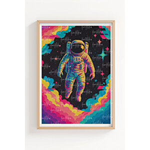 Astronot Ve Gezegenler 2’li Ahşap Çerçeveli Tablo Seti - Retro Uzay Dekoru 21x30 cm