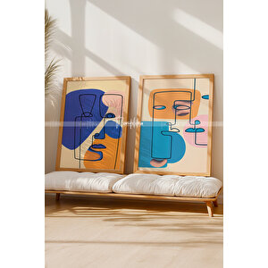 Modern Minimalist Çizgi Sanatı Ahşap Çerçeveli 2'li Tablo Seti-2 30x42 cm