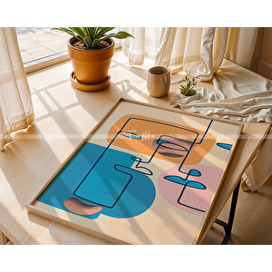 Modern Minimalist Çizgi Sanatı Ahşap Çerçeveli 2'li Tablo Seti-2 30x42 cm