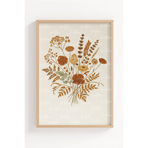 Kuru Çiçek Buketi 2’li Ahşap Çerçeveli Tablo Seti - Bitki Ve Çiçek Dekoru 21x30 cm