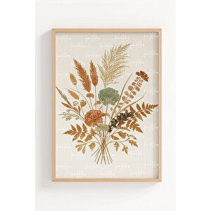 Kuru Çiçek Buketi 2’li Ahşap Çerçeveli Tablo Seti - Bitki Ve Çiçek Dekoru 21x30 cm