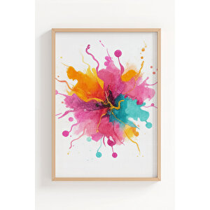 Renk Patlaması 2’li Ahşap Çerçeveli Tablo Seti - Soyut Modern Dekor 21x30 cm