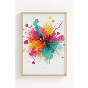 Renk Patlaması 2’li Ahşap Çerçeveli Tablo Seti - Soyut Modern Dekor 21x30 cm