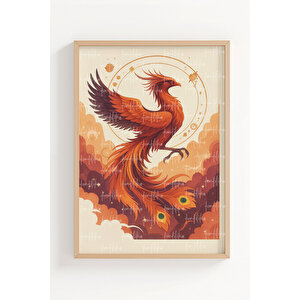 Anka Ve Ejderha 2’li Ahşap Çerçeveli Tablo Seti - Retro Mitolojik Canlılar Dekoru 21x30 cm