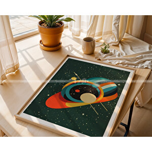 Renkli Uzay Çizgileri Tasarımlı Ahşap Çerçeveli 2'li Tablo Seti-21x30 21x30 cm