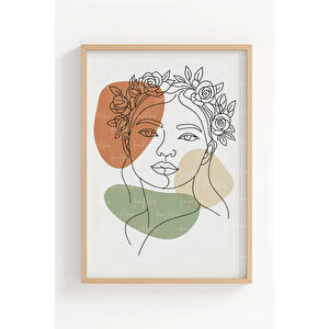 Çizgi Kadın 2’li Ahşap Çerçeveli Tablo Seti - Minimalist Ve Modern Dekor 21x30 cm