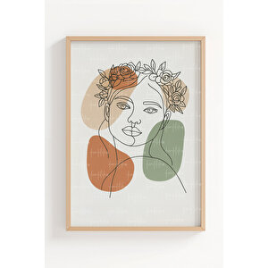 Çizgi Kadın 2’li Ahşap Çerçeveli Tablo Seti - Minimalist Ve Modern Dekor 30x42 cm
