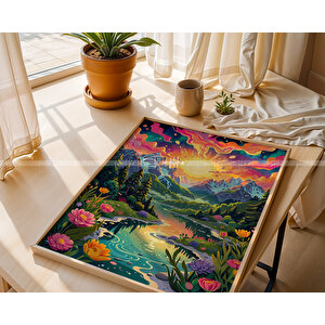 Saykodelik Doğa 2'li Çerçeveli Ahşap Tablo Seti 50x70 cm