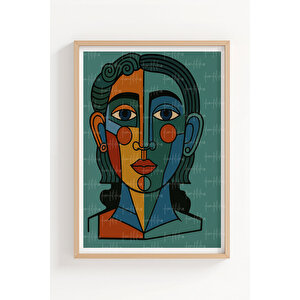 Renkli Yüzler 2’li Ahşap Çerçeveli Tablo Seti - Soyut Modern Dekor 30x42 cm