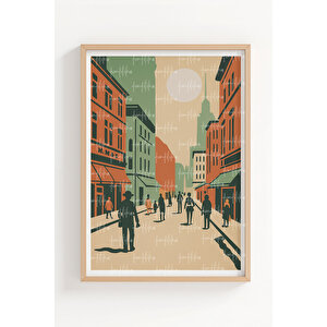 Şehir Sokakları 2’li Ahşap Çerçeveli Tablo Seti - Retro Modern Dekor 30x42 cm