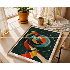 Renkli Uzay Çizgileri Tasarımlı Ahşap Çerçeveli 2'li Tablo Seti 50x70 cm