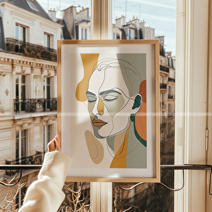 Soyut Yüz Çizimleri Ahşap Çerçeveli 2'li Tablo Seti - 21x30 21x30 cm