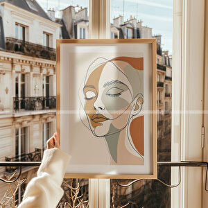 Soyut Yüz Çizimleri Ahşap Çerçeveli 2'li Tablo Seti - 21x30 21x30 cm