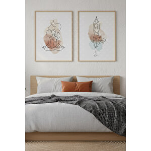 Yoga Duruşları 2’li Ahşap Çerçeveli Tablo Seti - Minimalist Manevi Duvar Dekoru 50x70 cm