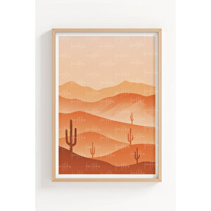 Çöl Manzarası 2’li Ahşap Çerçeveli Tablo Seti - Doğa Ve Minimalist Dekor 30x42 cm