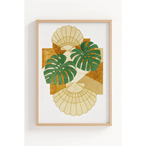 Tropik Yapraklar 2’li Ahşap Çerçeveli Tablo Seti - Bitki Ve Çiçek Dekoru 21x30 cm